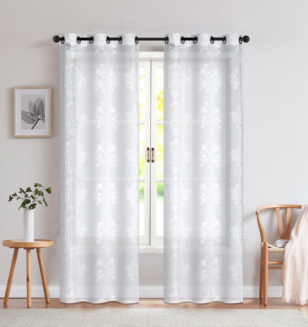dainty home Dainty Home Amelie Embroidered Damask Design Textured Grommet Window Panel Pair