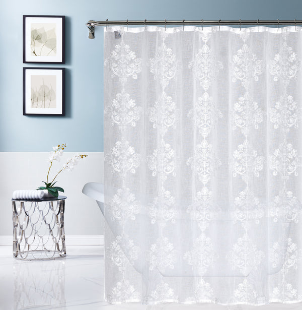 dainty home Dainty Home Amelie Modern 3D Damask Textured Embroidered Designed Linen-Look Fabric Shower Curtain