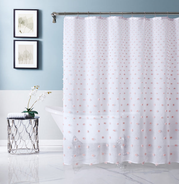dainty home Dainty Home Ashley Modern 3D Linen-Look Fabric Shower Curtain With 3D Gradient Smaller to Bigger Cotton Like Puffs