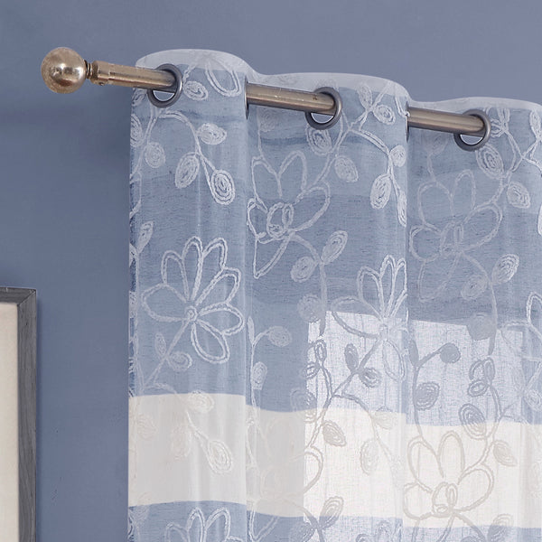 Dainty Home Dainty Home Caroline Boho Ombre Striped Gradient Fabric With 3D Floral Chenille Embroidered Linen Look Light Filtering Grommet Panel Pair