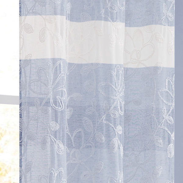 Dainty Home Dainty Home Caroline Boho Ombre Striped Gradient Fabric With 3D Floral Chenille Embroidered Linen Look Light Filtering Grommet Panel Pair