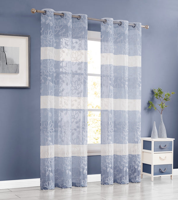 dainty home Dainty Home Caroline Boho Ombre Striped Gradient Fabric With 3D Floral Chenille Embroidered Linen Look Light Filtering Grommet Panel Pair