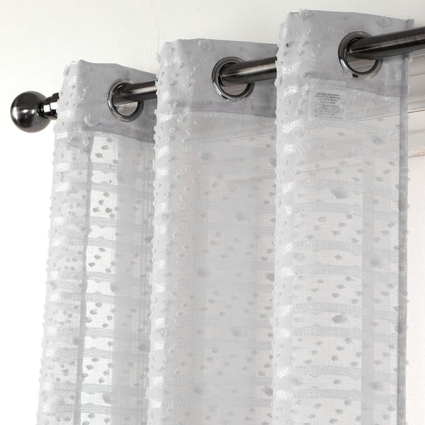 Dainty Home Dainty Home Cassandra Modern 3D Striped Design With 3D Cotton Puffs Linen Look Light Filtering Grommet Panel Pair