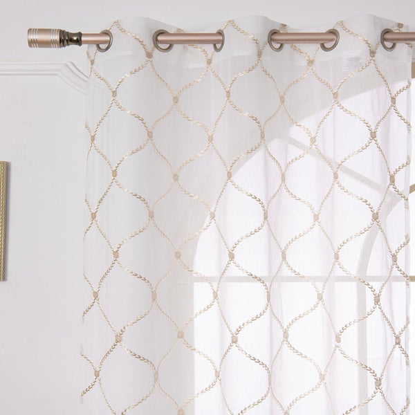 Dainty Home Dainty Home Charisma Geometric Lurex Lace Design Textured Linen Look Light Filtering Grommet Panel Pair