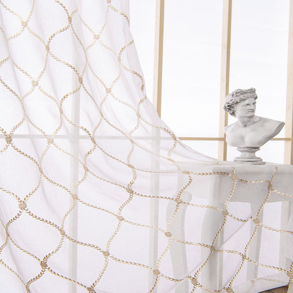 Dainty Home Dainty Home Charisma Geometric Lurex Lace Design Textured Linen Look Light Filtering Grommet Panel Pair