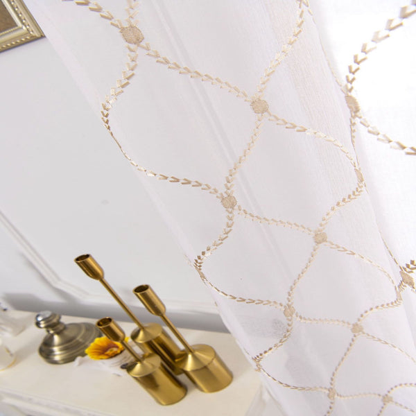 Dainty Home Dainty Home Charisma Geometric Lurex Lace Design Textured Linen Look Light Filtering Grommet Panel Pair