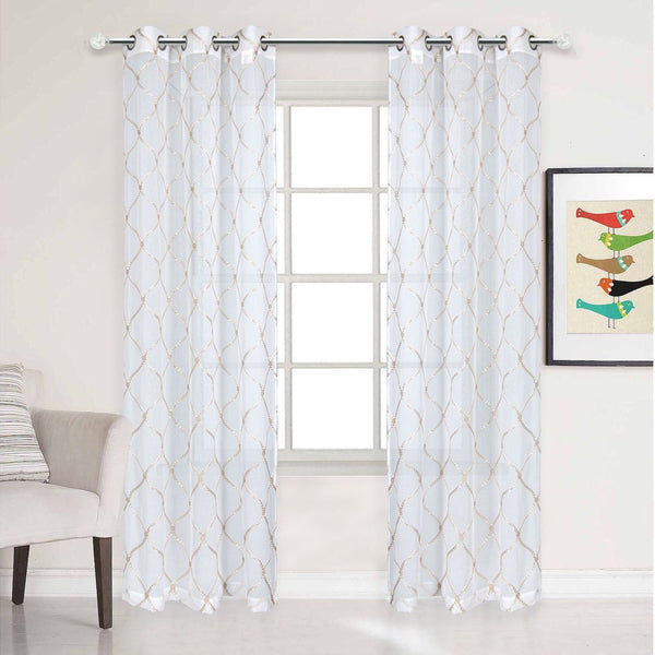 dainty home Dainty Home Charisma Geometric Lurex Lace Design Textured Linen Look Light Filtering Grommet Panel Pair dainty home Dainty Home Charisma Geometric Lurex Lace Design Textured Linen Look Light Filtering Grommet Panel Pair