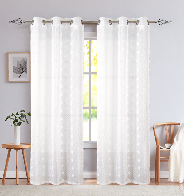 Dainty Home Dainty Home Cloud Linen Look Light Filtering Grommet Panel Pair With 3D Cotton Like Cloud Puffs