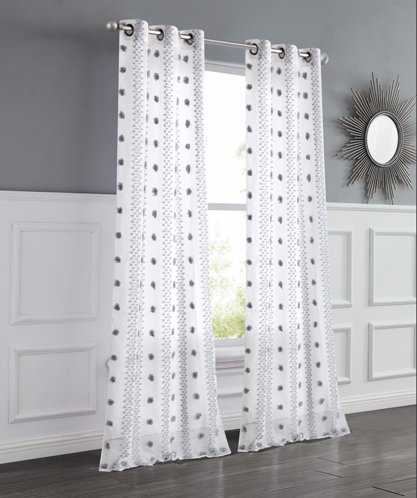 dainty home Dainty Home Cloud Linen Look Light Filtering Grommet Panel Pair With 3D Cotton Like Cloud Puffs