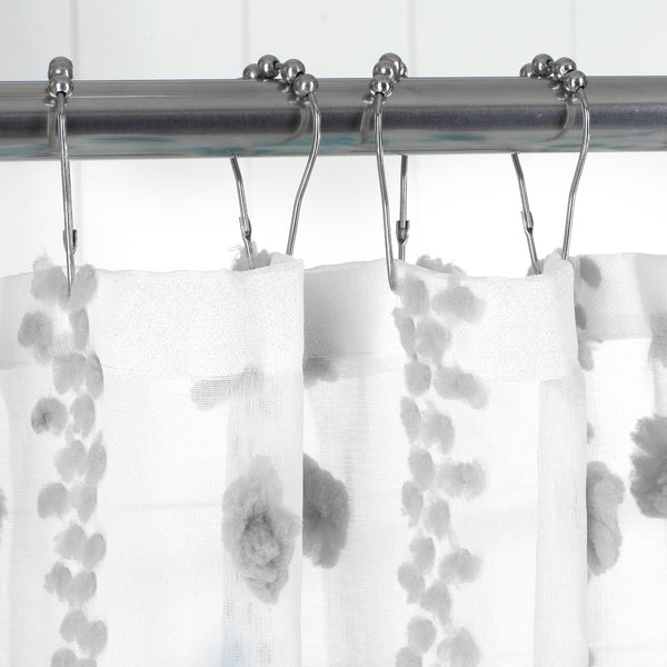 Dainty Home Dainty Home Cloud Modern 3D Linen-Look Fabric Shower Curtain With 3D Cotton Like Puffs