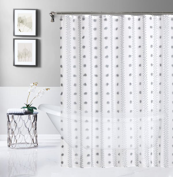 dainty home Dainty Home Cloud Modern 3D Linen-Look Fabric Shower Curtain With 3D Cotton Like Puffs