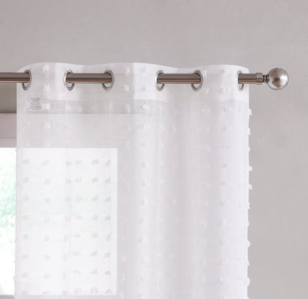 Dainty Home Dainty Home Cut Flower Linen Look Light Filtering Panel Pair With 3D Cotton Like Flower Puffs