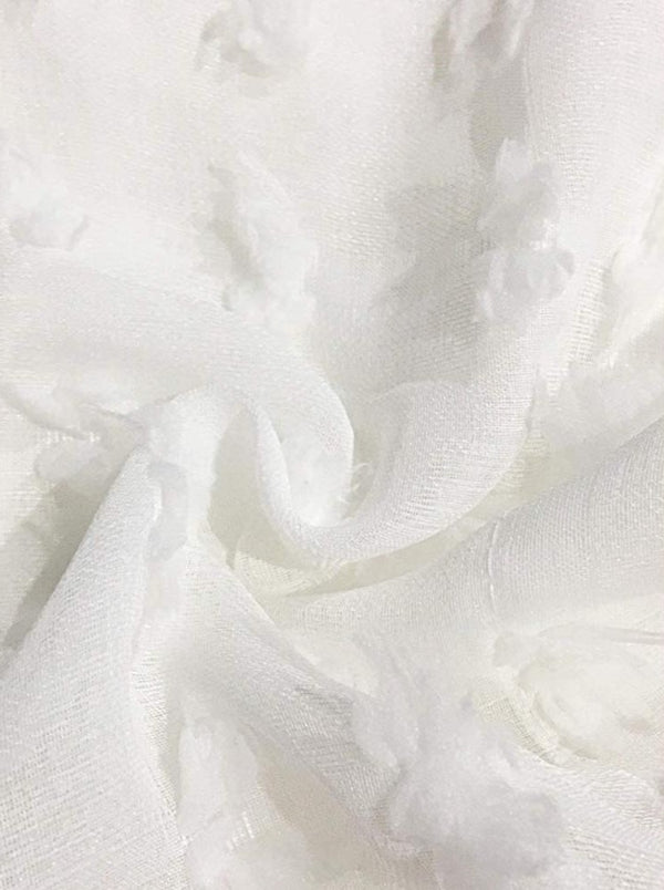 Dainty Home Dainty Home Cut Flower Linen Look Light Filtering Panel Pair With 3D Cotton Like Flower Puffs