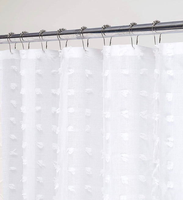 Dainty Home Dainty Home Cut Flower Modern 3D Linen-Look Shower Curtain With 3D Cotton Like Puffs