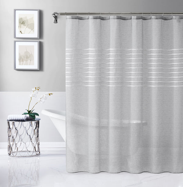 dainty home Dainty Home Daniella 3D Solid Linen Look Textured Striped 3D Chenille Designed Fabric Shower Curtain