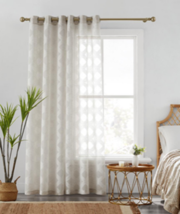 Dainty Home Dainty Home Diamonds Boho Embossed Diamond Design Linen Look Light Filtering Grommet Panel Pair