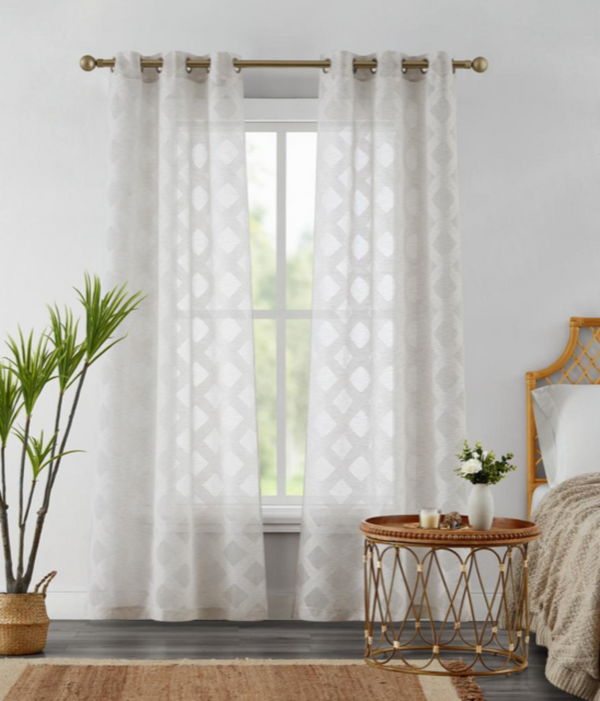 dainty home Dainty Home Diamonds Boho Embossed Diamond Design Linen Look Light Filtering Grommet Panel Pair