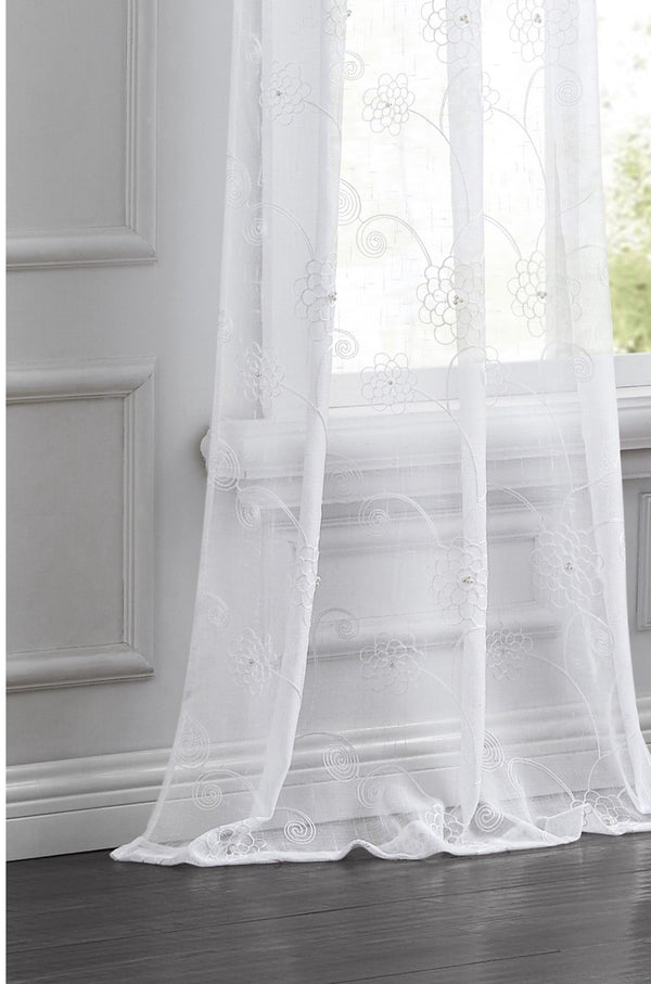 Dainty Home Dainty Home Gisella Boho 3D Floral Embroidered And Beaded Linen Look Light Filtering Grommet Panel Pair