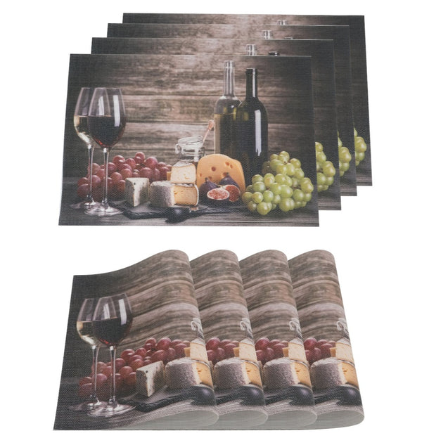 dainty home Dainty Home Grapes and Wine Woven Textilene Crossweave With a Reversible Grapes and Wine Pattern 13" x 19" Rectangular Placemats