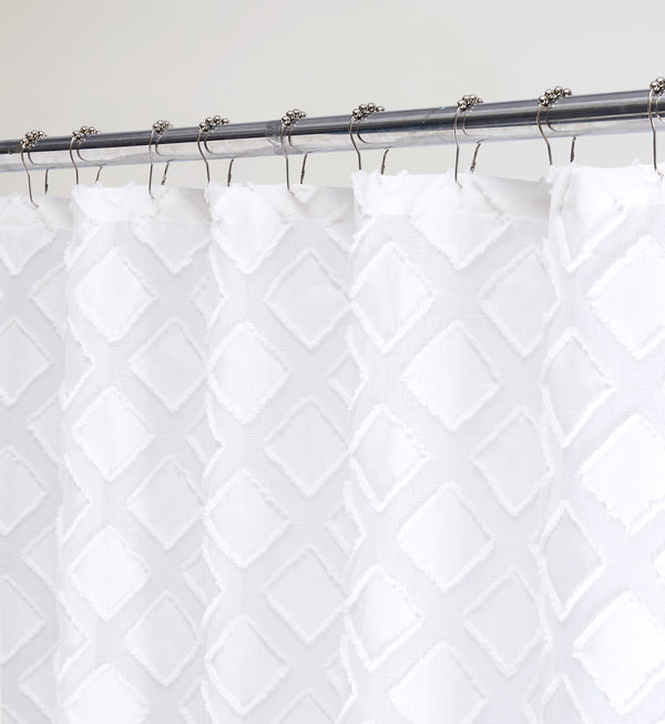 Dainty Home Dainty Home Katie Modern 3D Diamond Textured Embroidered Designed Linen-Look Fabric Shower Curtain