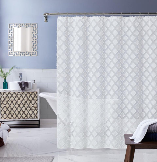 dainty home Dainty Home Katie Modern 3D Diamond Textured Embroidered Designed Linen-Look Fabric Shower Curtain