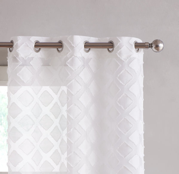 Dainty Home Dainty Home Katie Semi Sheer Linen Look Light Filtering Panel Pair With 3D Diamond Geometric Chenille Embroidery