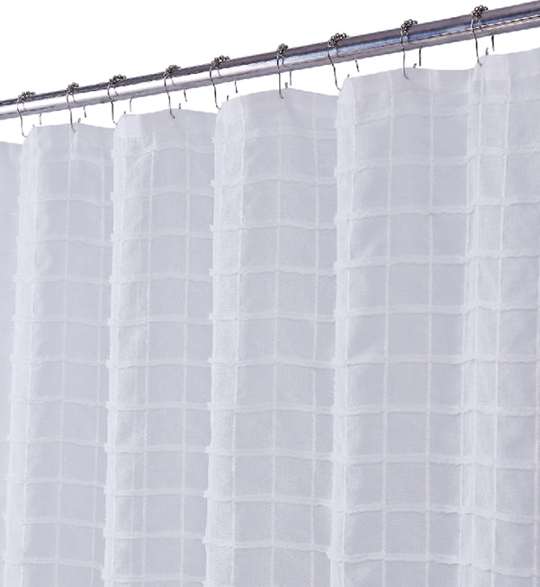Dainty Home Dainty Home Kelly Geometric Modern 3D Linen-Look Geometric Squares Fabric Shower Curtain With 3D Chenille Squares