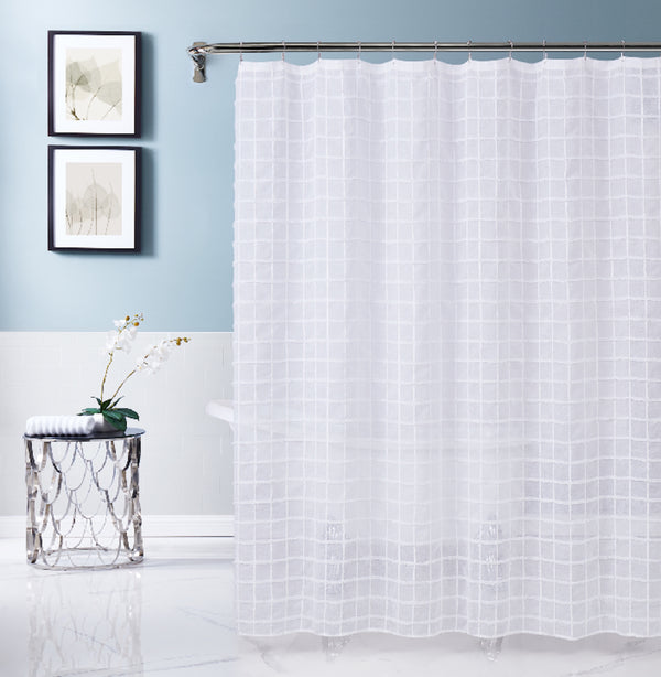 dainty home Dainty Home Kelly Geometric Modern 3D Linen-Look Geometric Squares Fabric Shower Curtain With 3D Chenille Squares