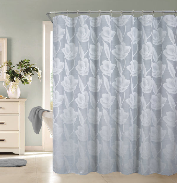 dainty home Dainty Home Lily 3D Floral Textured Weaved Lurex Floral Designed Fabric Shower Curtain