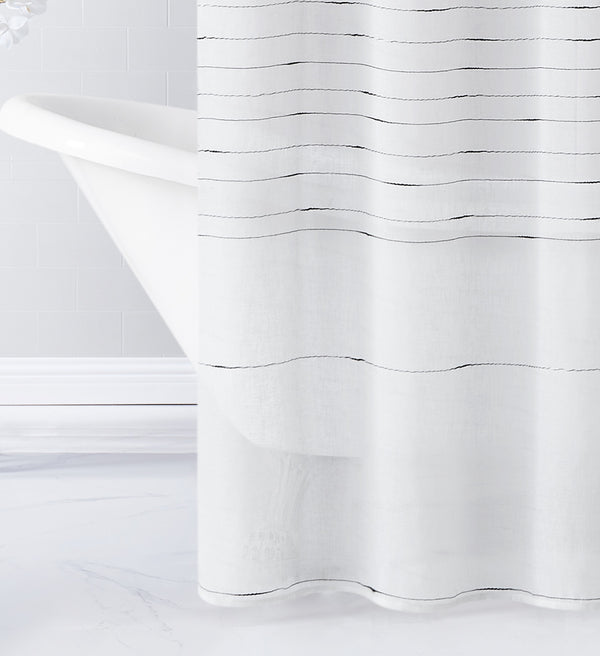 Dainty Home Dainty Home Lisa 3D Linen Textured Weaved Linen Look Striped Designed Fabric Shower Curtain