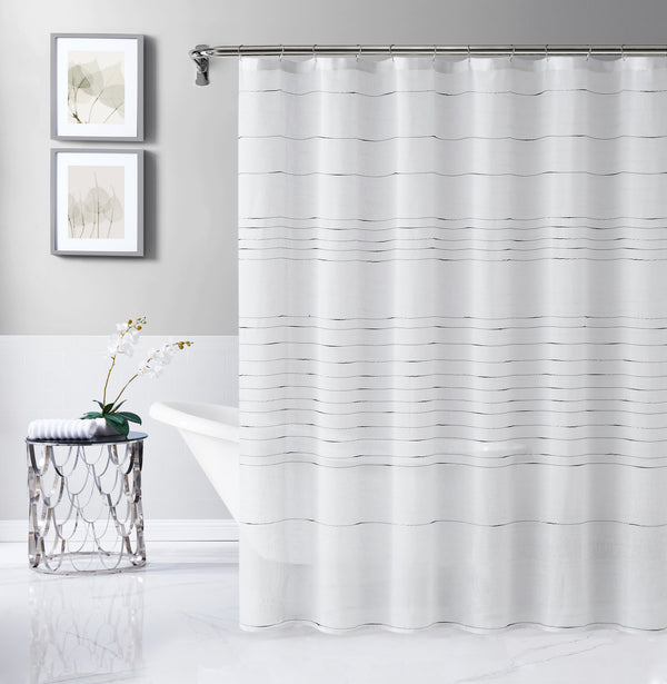 dainty home Dainty Home Lisa 3D Linen Textured Weaved Linen Look Striped Designed Fabric Shower Curtain