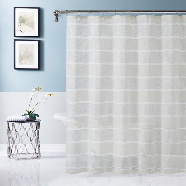 dainty home Dainty Home Lurex Stripe 3D Lurex Embedded Textured Striped Linen Look Shower Curtain With Lurex Stripes