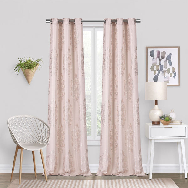 dainty home Dainty Home Majestic Contemporary Luxurious Satin Embroidered Damask Design Room Darkening Grommet Panel Pair
