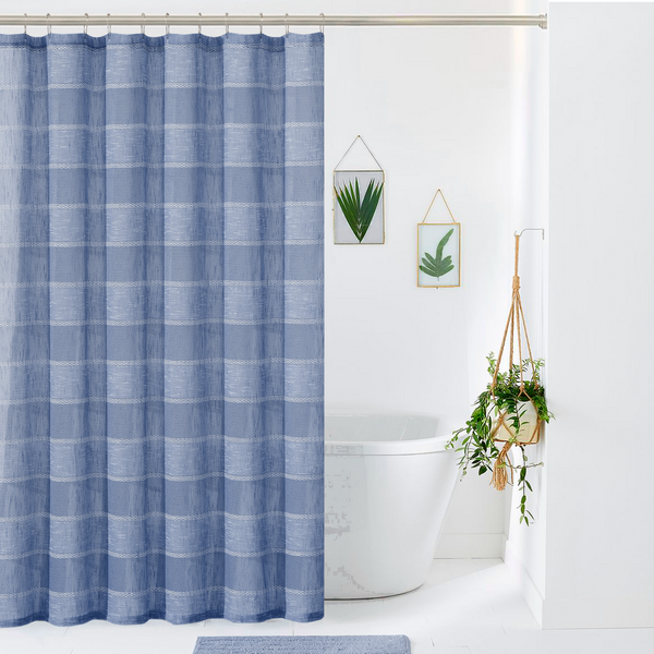 dainty home Dainty Home Megan 3D Linen Textured Linen Look Chenille Striped Designed Fabric Shower Curtain