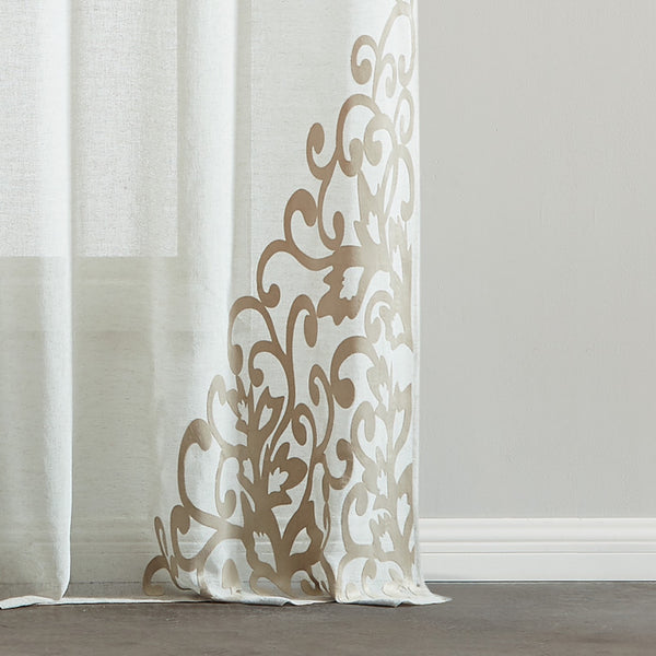 Dainty Home Dainty Home Natalie Boho 3D Velvet Scroll Design Appliqué Linen Look Light Filtering Grommet Panel Pair