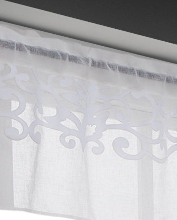 Dainty Home Dainty Home Natalie Boho Linen Look Fabric With 3D Applique Velvet Scroll Designed Kitchen Curtain Set 1 Valance 52" X 18" And 2 Tiers 26" X 36"