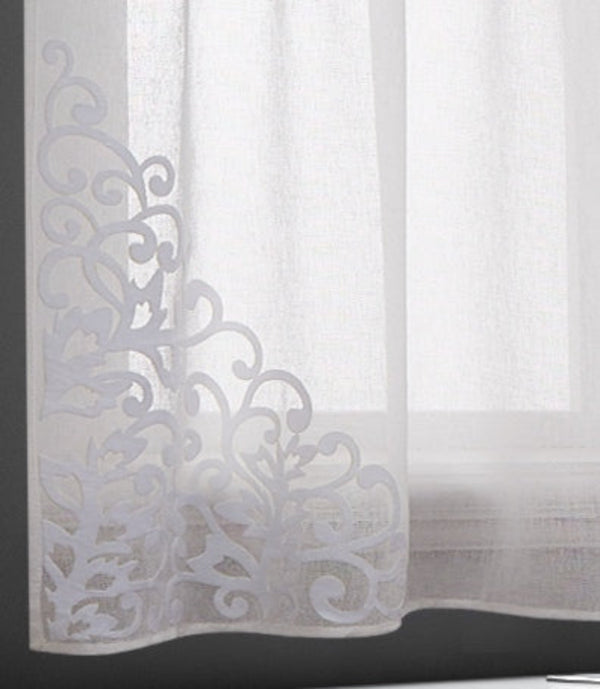 Dainty Home Dainty Home Natalie Boho Linen Look Fabric With 3D Applique Velvet Scroll Designed Kitchen Curtain Set 1 Valance 52" X 18" And 2 Tiers 26" X 36"