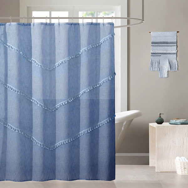 dainty home Dainty Home Natural Tassels 3D Linen Look Textured Tassels Designed Shower Curtain
