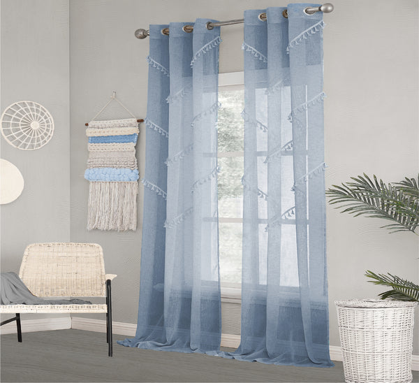 dainty home Dainty Home Natural Tassels Boho 3D Tassels Linen Look Light Filtering Grommet Panel Pair