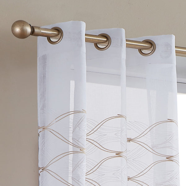 Dainty Home Dainty Home New Wave Boho 3D Wave Embroidered Striped Design Linen Look Light Filtering Grommet Panel Pair