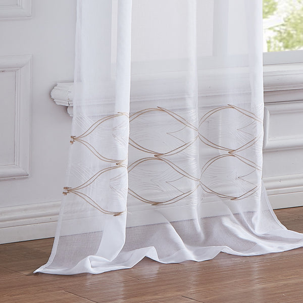 Dainty Home Dainty Home New Wave Boho 3D Wave Embroidered Striped Design Linen Look Light Filtering Grommet Panel Pair