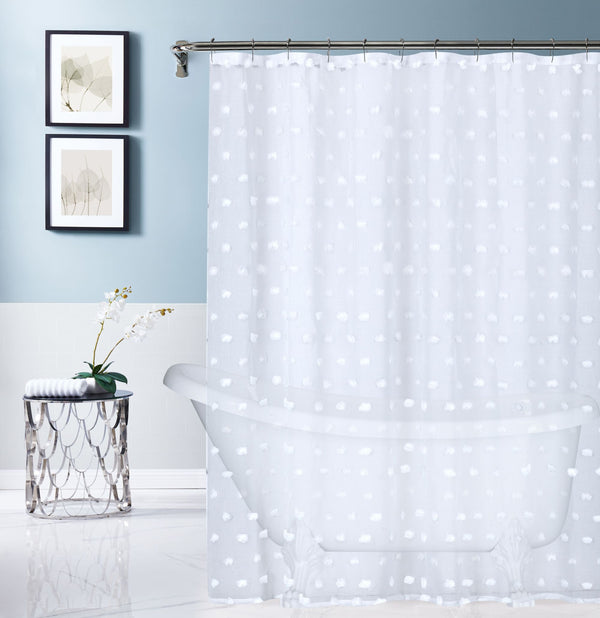 Dainty Home Dainty Home Oliana Modern 3D Linen-Look Shower Curtain With 3D Ombre Cotton Like Puffs