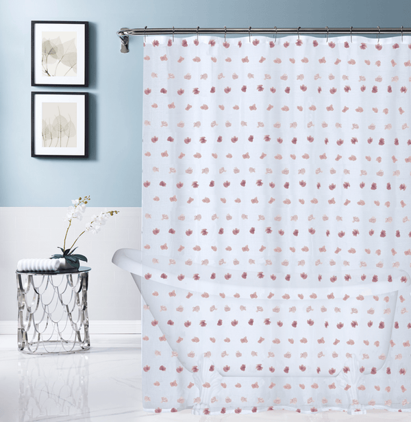 dainty home Dainty Home Oliana Modern 3D Linen-Look Shower Curtain With 3D Ombre Cotton Like Puffs