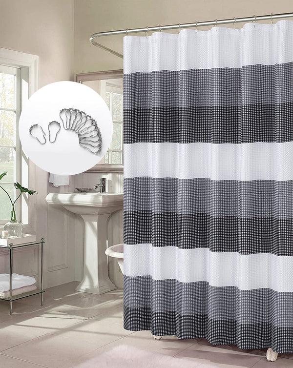 dainty home Dainty Home Ombre Waffle 13 Piece Set 3D Striped Ombre Design Shower Curtain with 12 Roller Ball Hooks Included