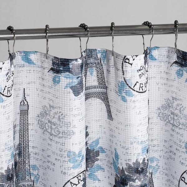 Dainty Home Dainty Home Printed 3D Textured Waffle Weave Textured Paris Floral Designed Fabric Shower Curtain With 12 Roller Ball Hooks Included 70" X 72"