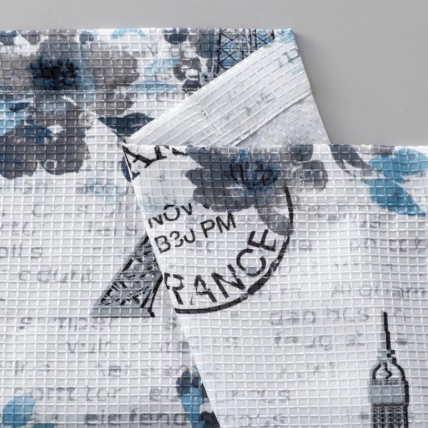 Dainty Home Dainty Home Printed 3D Textured Waffle Weave Textured Paris Floral Designed Fabric Shower Curtain With 12 Roller Ball Hooks Included 70" X 72"