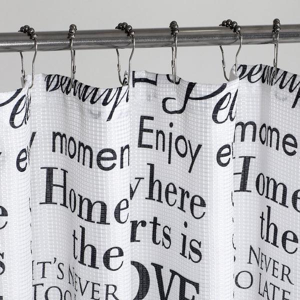 Dainty Home Dainty Home Printed 3D Textured Waffle Weave Textured Love Phrases Designed Fabric Shower Curtain With 12 Roller Ball Hooks Included 70" X 72"