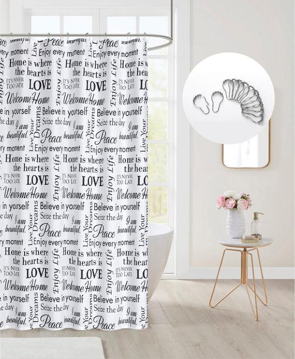 dainty home Dainty Home Printed 3D Textured Waffle Weave Textured Love Phrases Designed Fabric Shower Curtain with 12 Roller Ball Hooks Included 70" x 72"