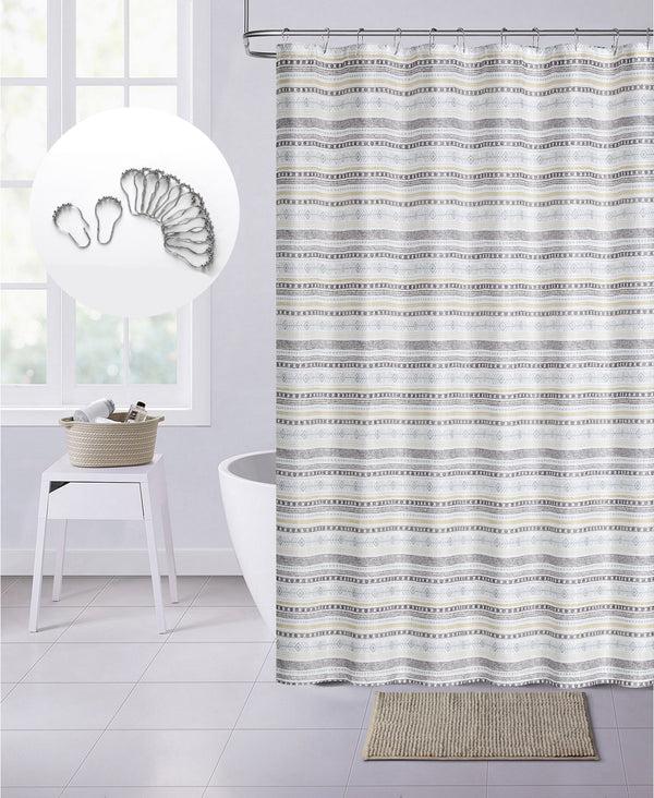 dainty home Dainty Home Printed 3D Waffle Weave Textured Aztec Designed Shower Curtain with 12 Roller Ball Hooks Included 70" x 72" in Multicolor