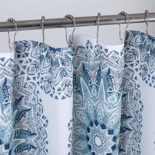 Dainty Home Dainty Home Printed Waffle 3D Textured Waffle Weave Textured Kaleidoscope Designed Fabric Shower Curtain